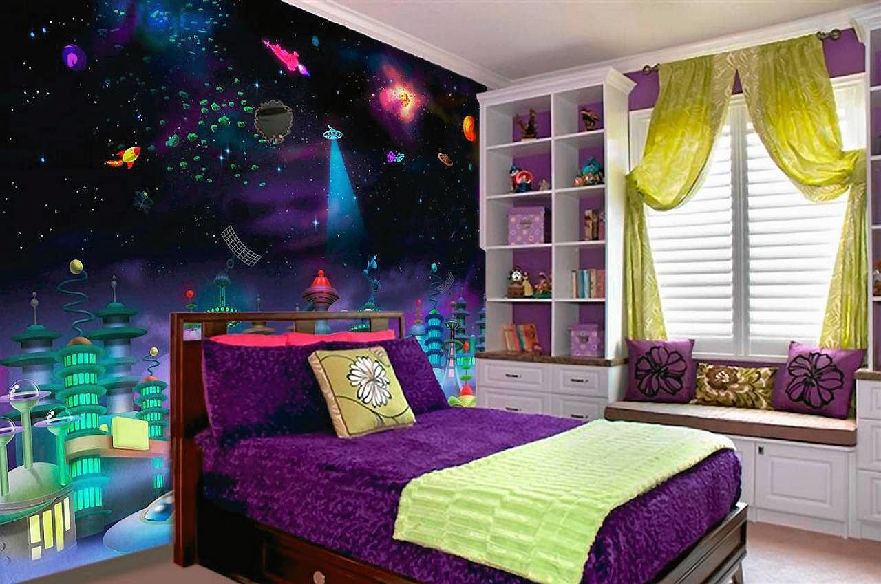 galaxy space themed bedroom