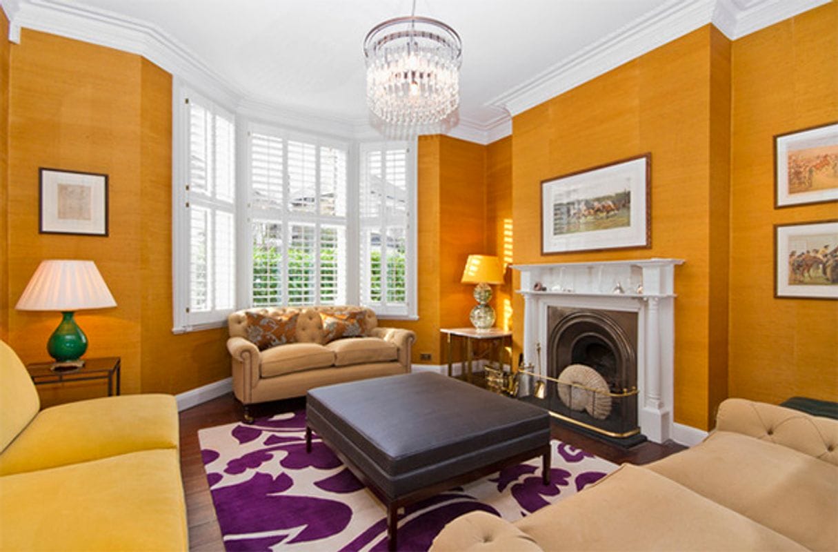 Gold Living Room Ideas with Purple Accent