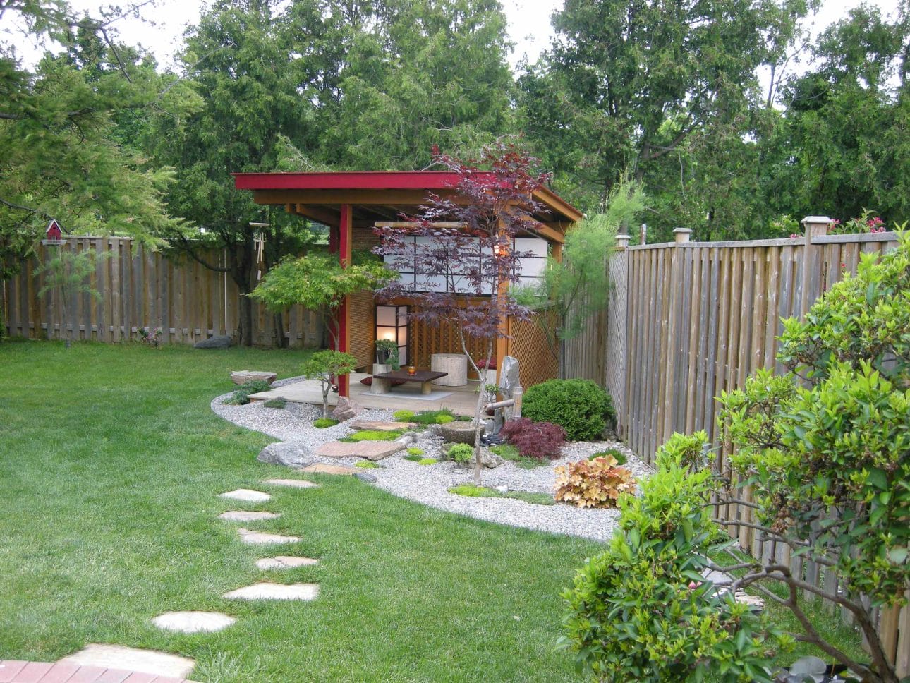 Asian-Inspired Corner Yard Landscaping Ideas