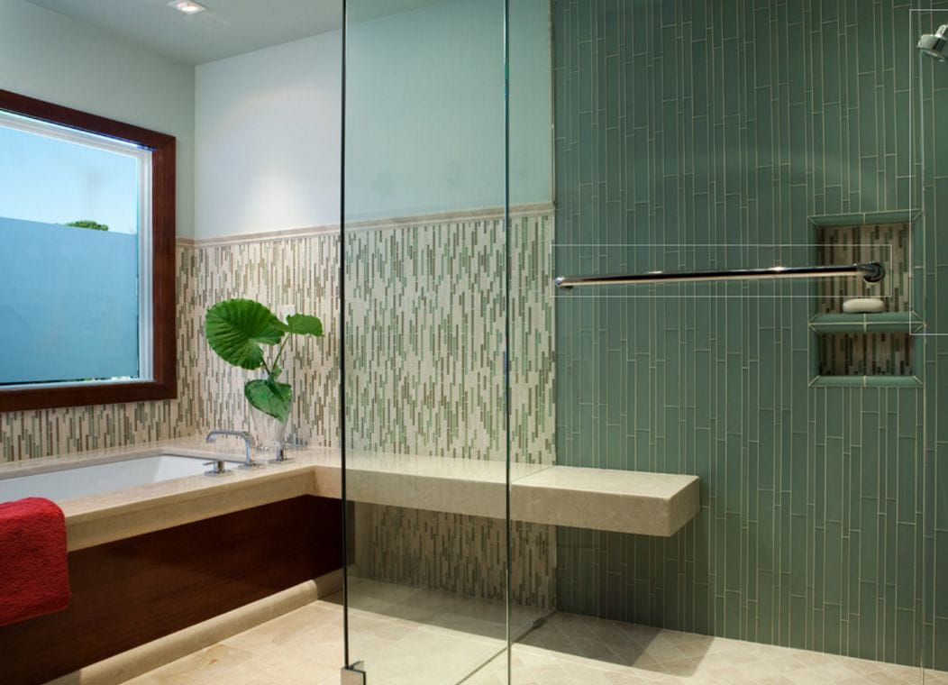 Bamboo Bathroom Ideas with Green Tiles