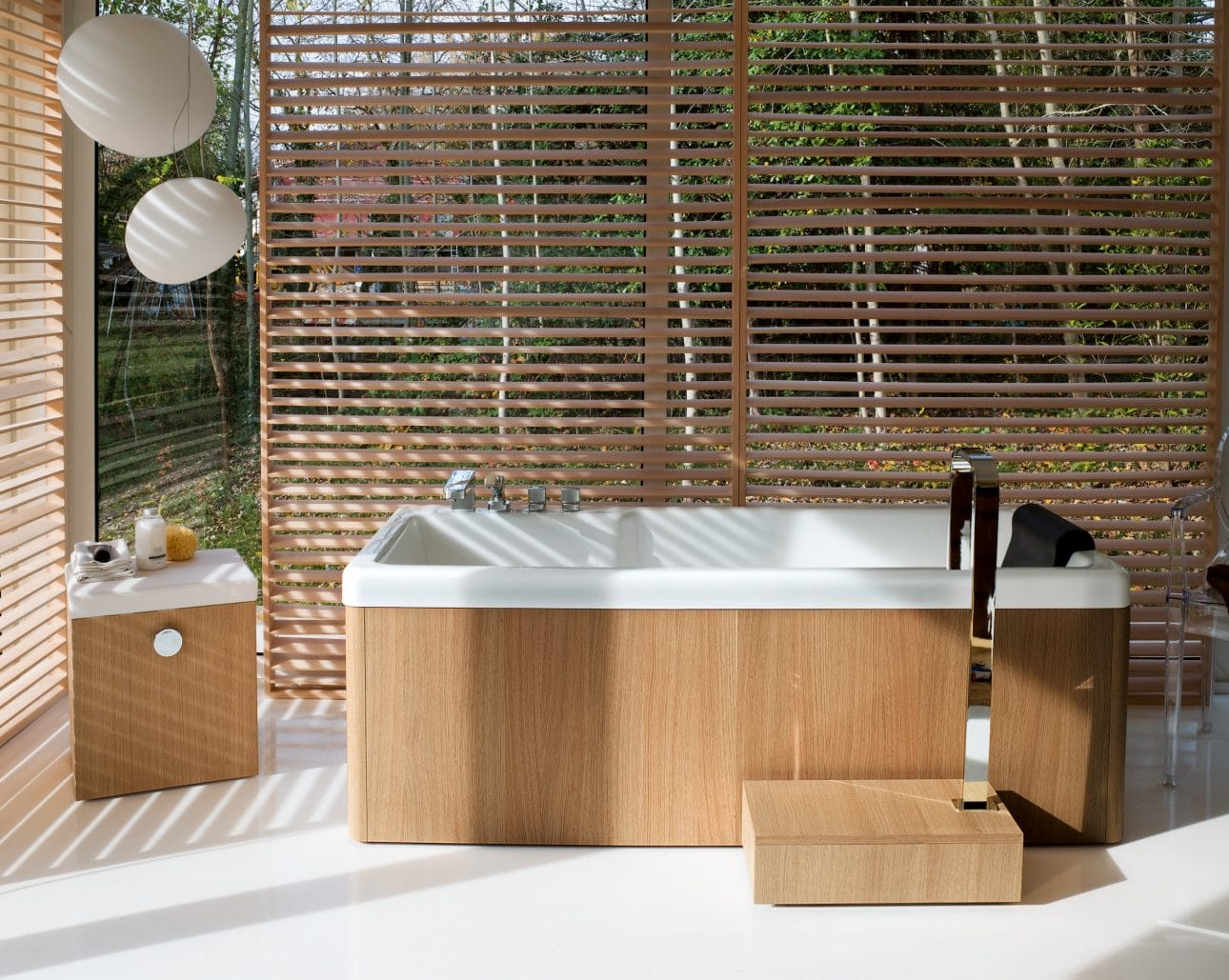 Bathroom Ideas with Bamboo Window Treatment