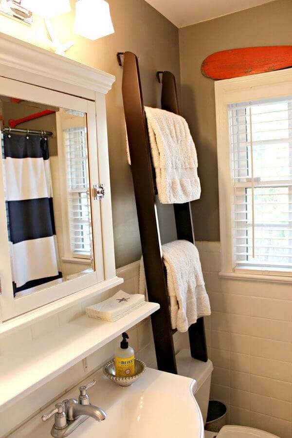 Bathroom Towel Rack Ideas with Wooden Ladder
