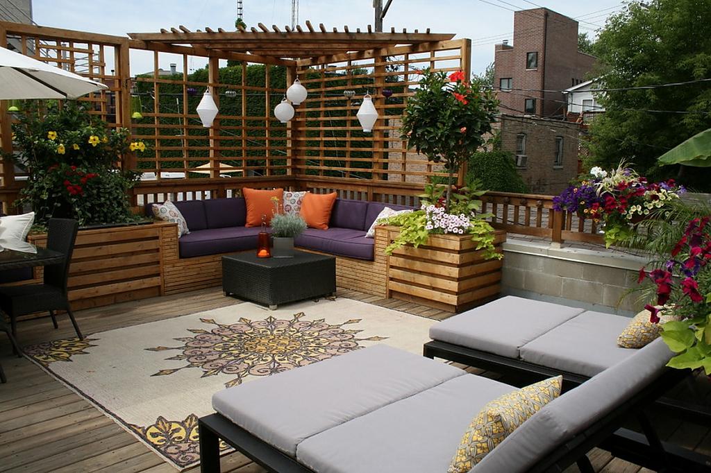 Corner Backyard Seating with Lanterns