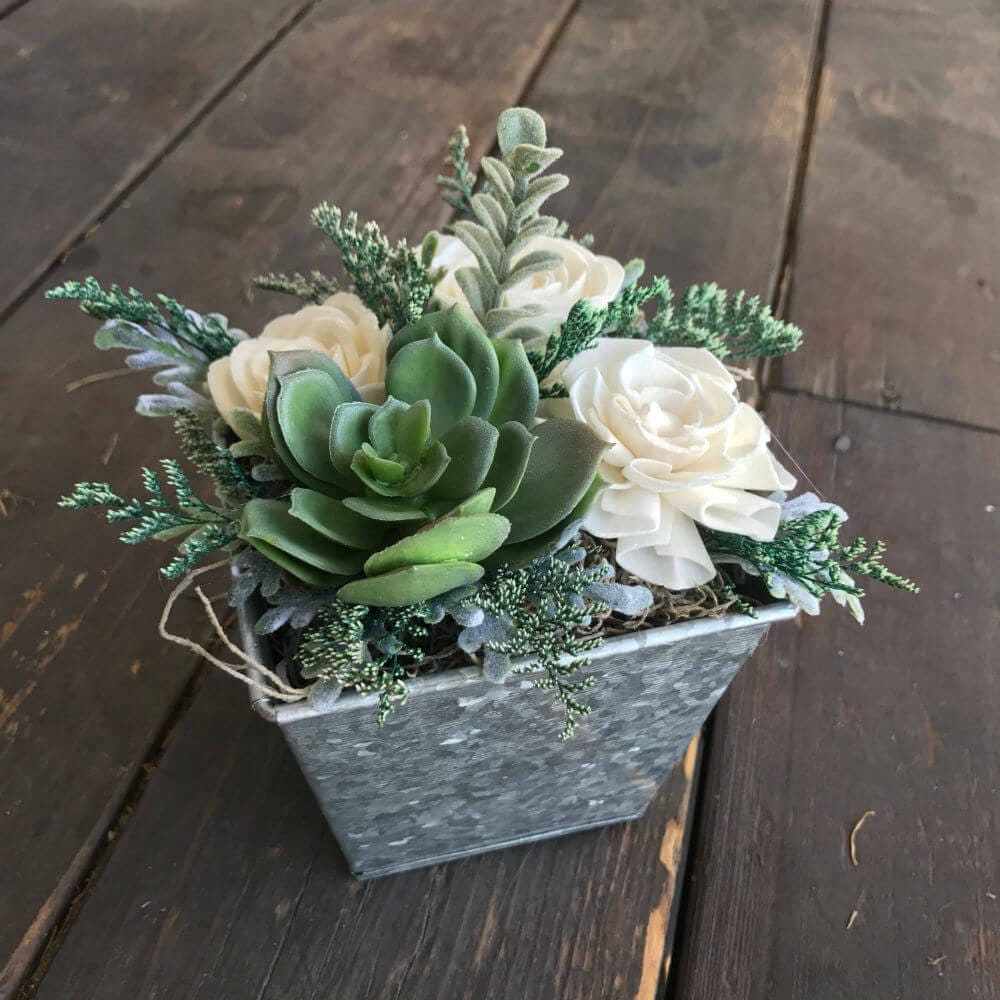 Custom-Made Wood Flower and Artificial Succulent Box