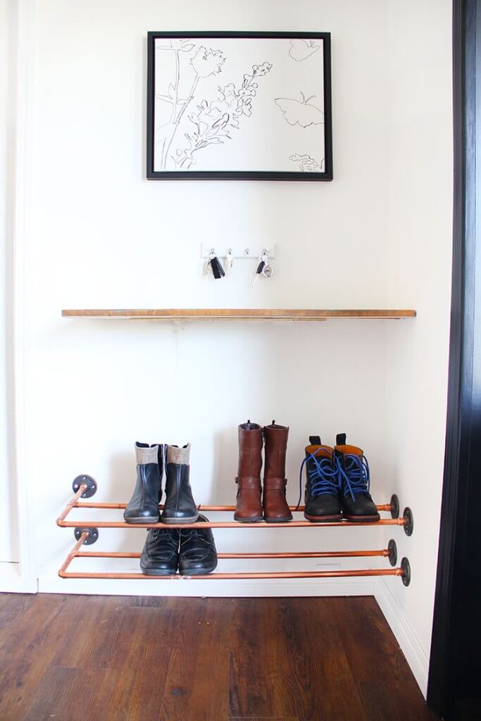 Entryway Shoe Storage Ideas with Copper Pipes
