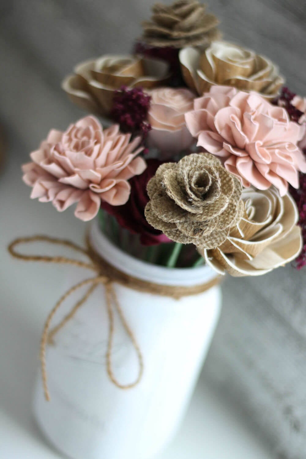 Farmhouse-Inspired Wood and Burlap Forever Flowers