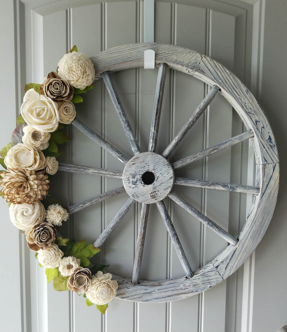 Handmade Flower Wreath with Wagon Wheel