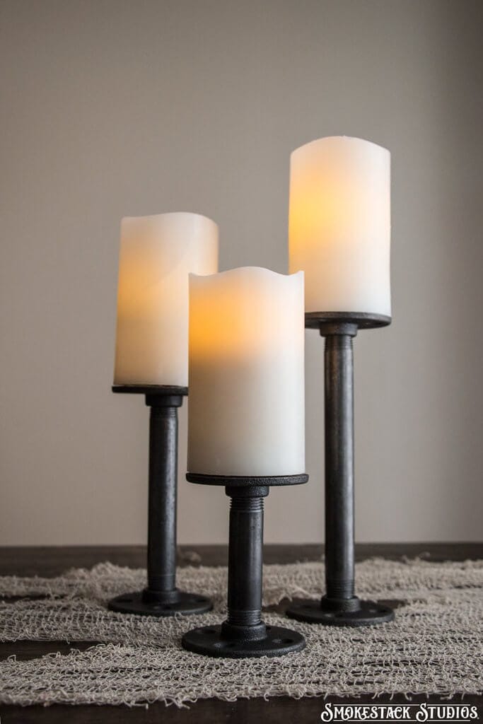 Industrial Rustic Decor Ideas with Pipe Candle Holders