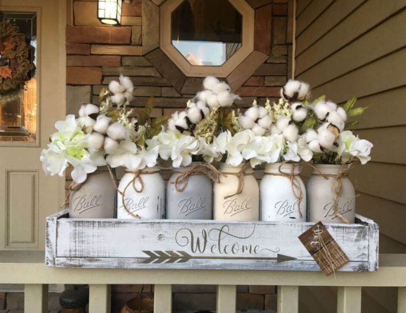 Mason Jar and Cotton Centerpieces