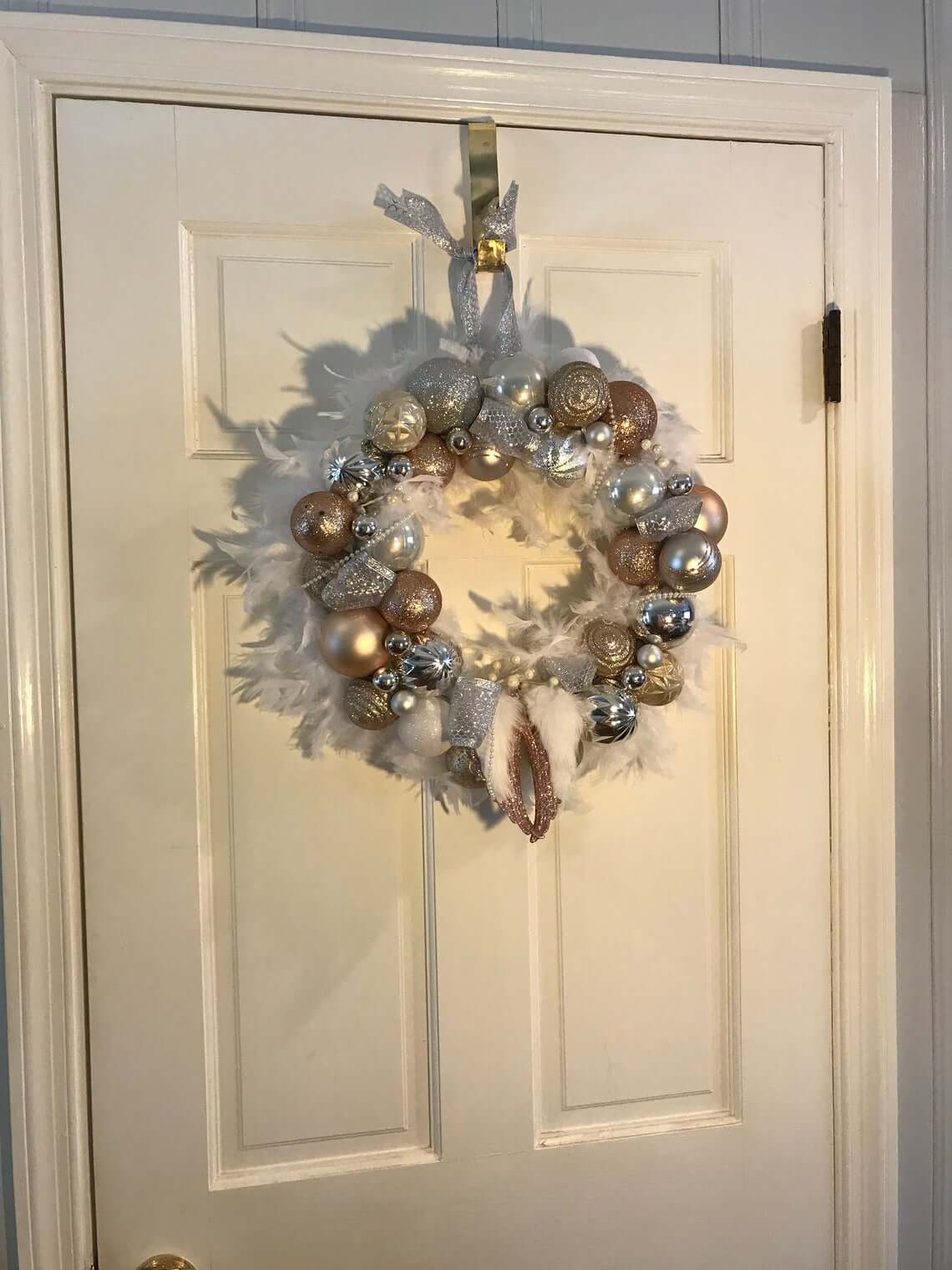 Feathered Angel Wings Metallic and White Wreath
