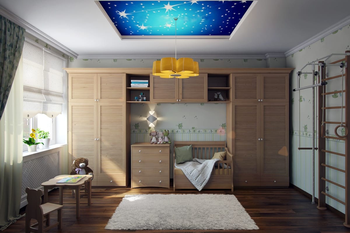 Toddler Girl Bedroom with Ceiling Mural