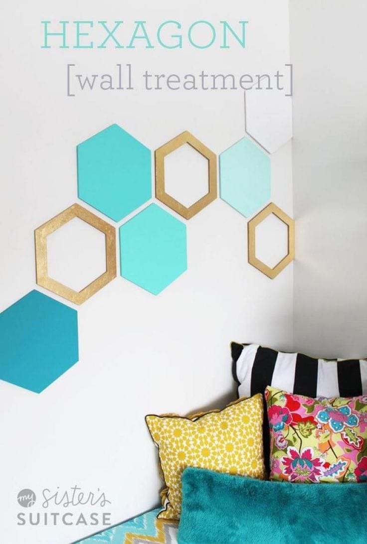 Turquoise Room Decorations with Hexagon Wall Art