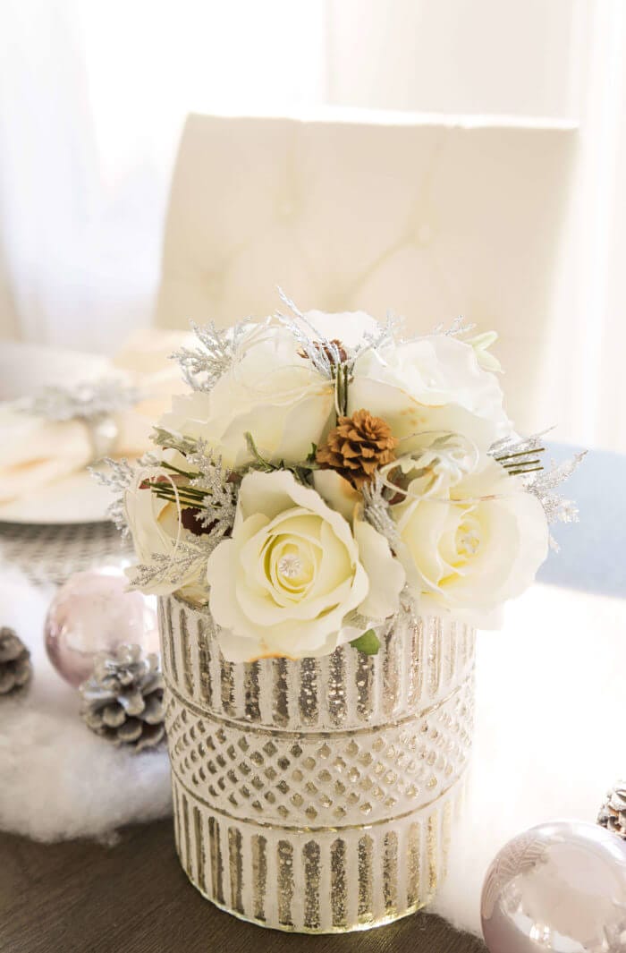 Winter Wedding Centerpieces with Pine Cones