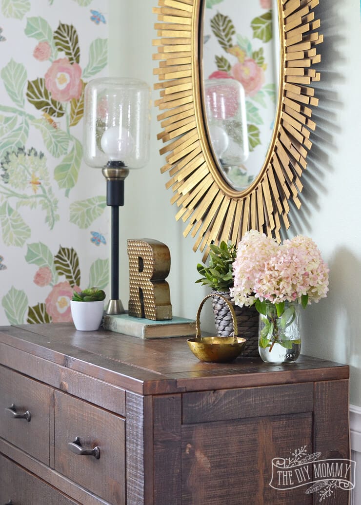 Wood Dresser with Gold Decor