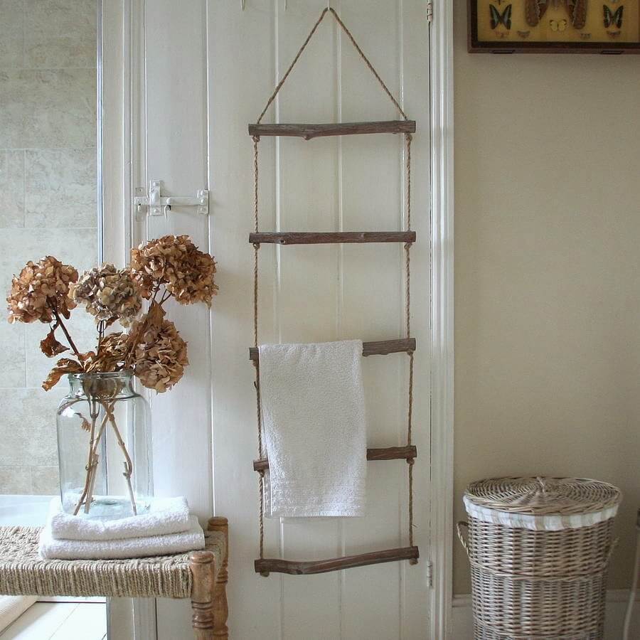 Wood and Rope Towel Display