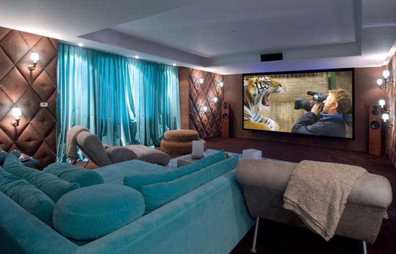 Media Room with Turquoise Decorations