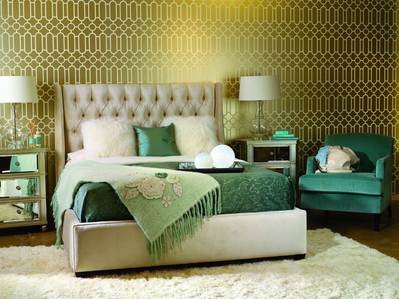 gold and white bedroom