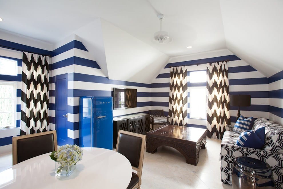 blue striped wall paint