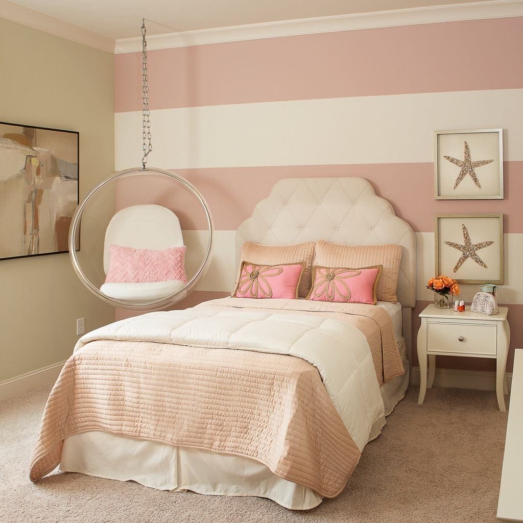 pink striped bathroom