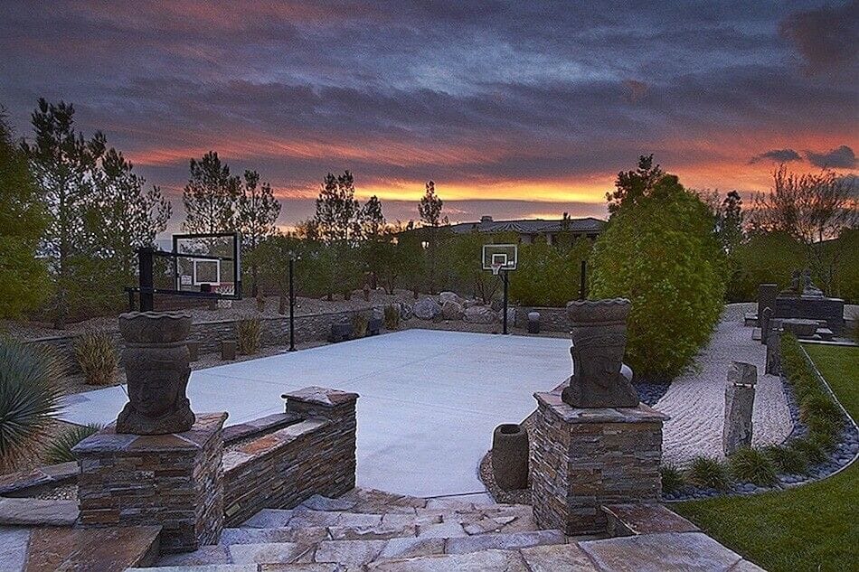 backyard landscaping ideas with basketball court