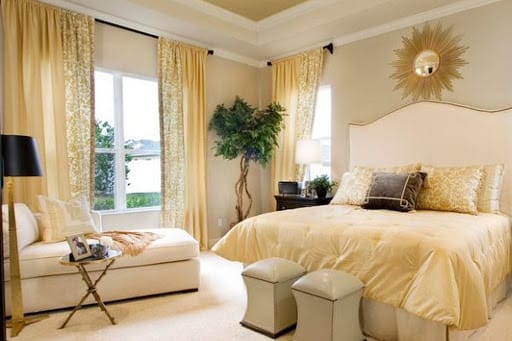 off white and gold bedroom