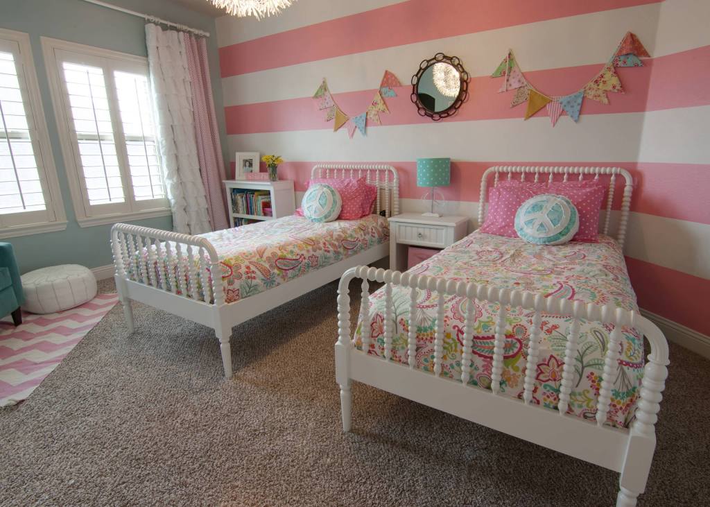 pink and white striped walls